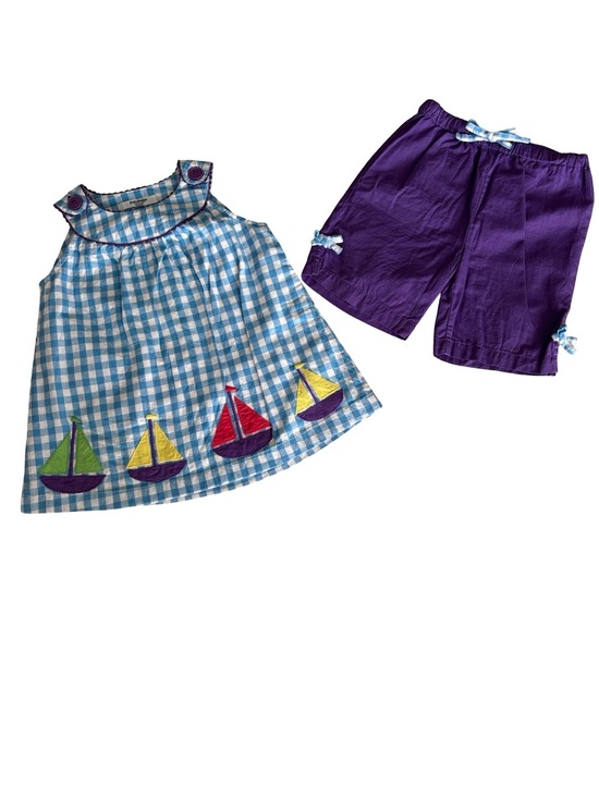 Baby Boden Other - Baby Boden Sailboat Blue White Gingham Top & Cropped Pants